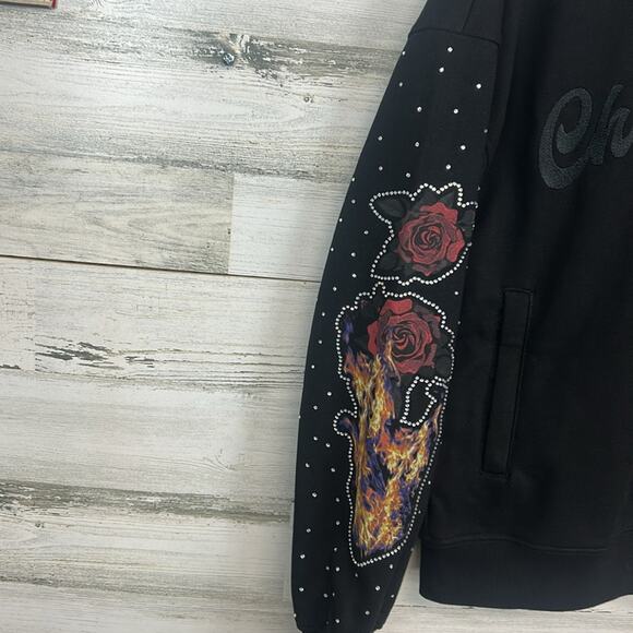 Christopher Rose Dream Rose Hoodie Sweatshirt Men’s Size Medium Rhinestone Rare - Picture 4 of 10